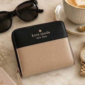 Kate Spade Colorblock Wallet | Black & Tan Zip Around Bifold Leather